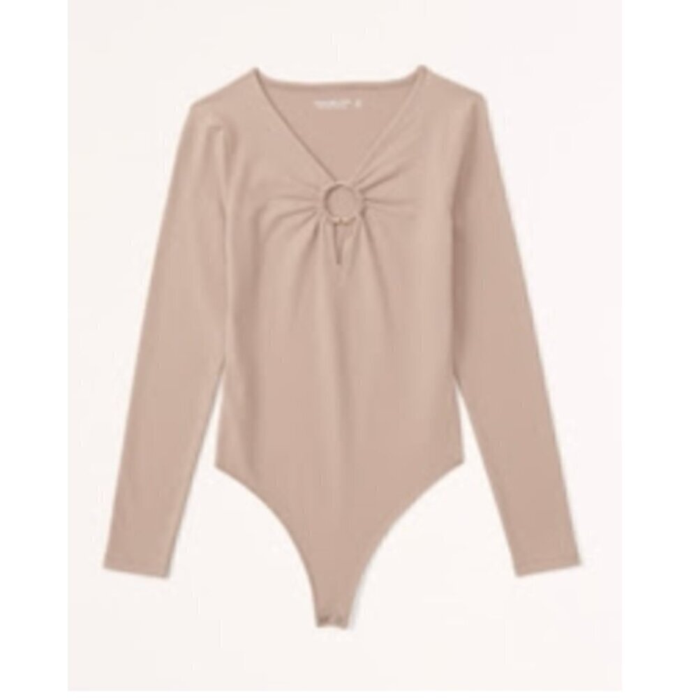 Abercrombie & Fitch Gold Ring Detail Long Sleeve Bodysuit Brown